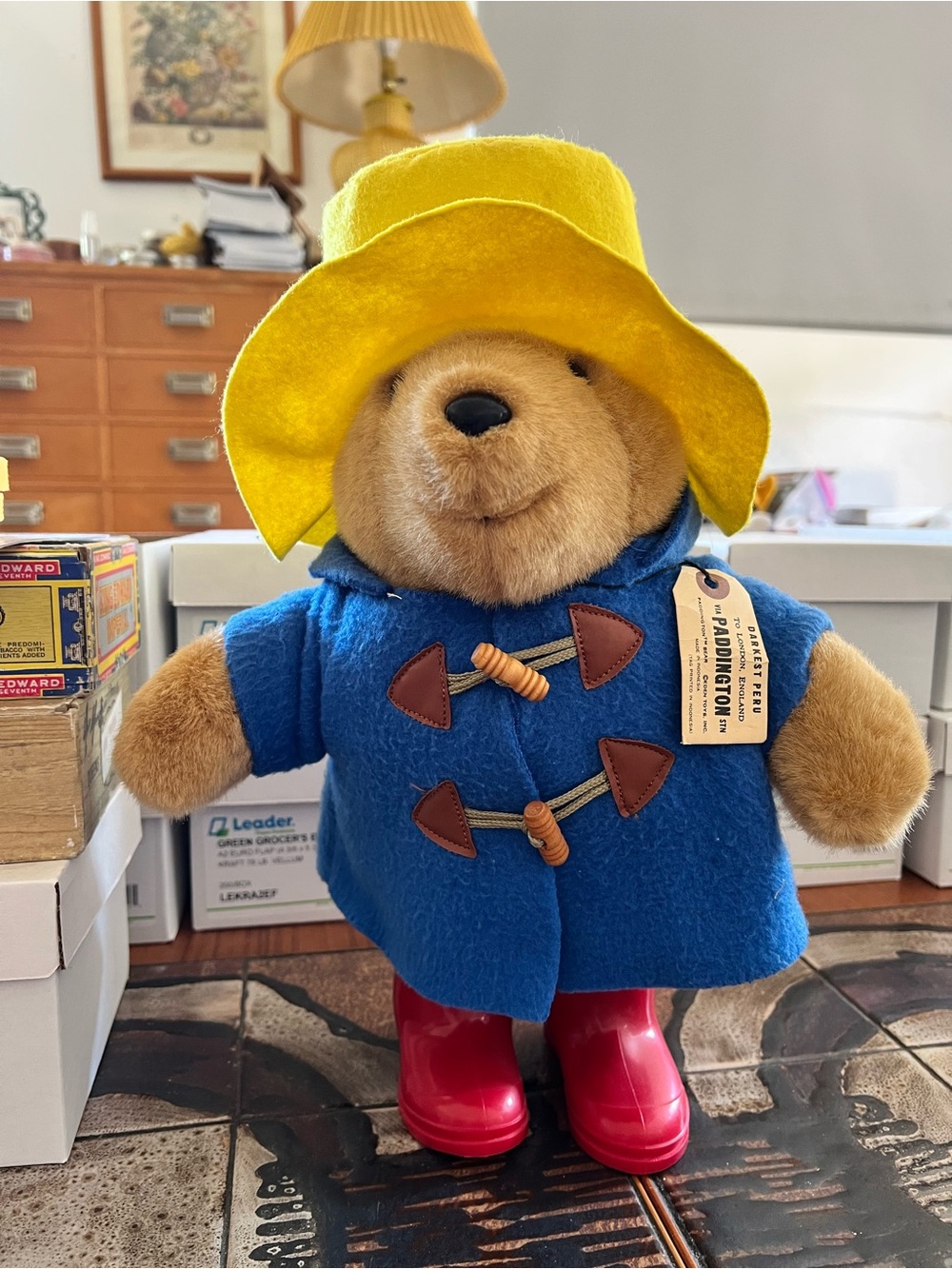 Paddington Bear Plush Toy in Blue Coat & Yellow Hat Vintage 1988 Eden Toys